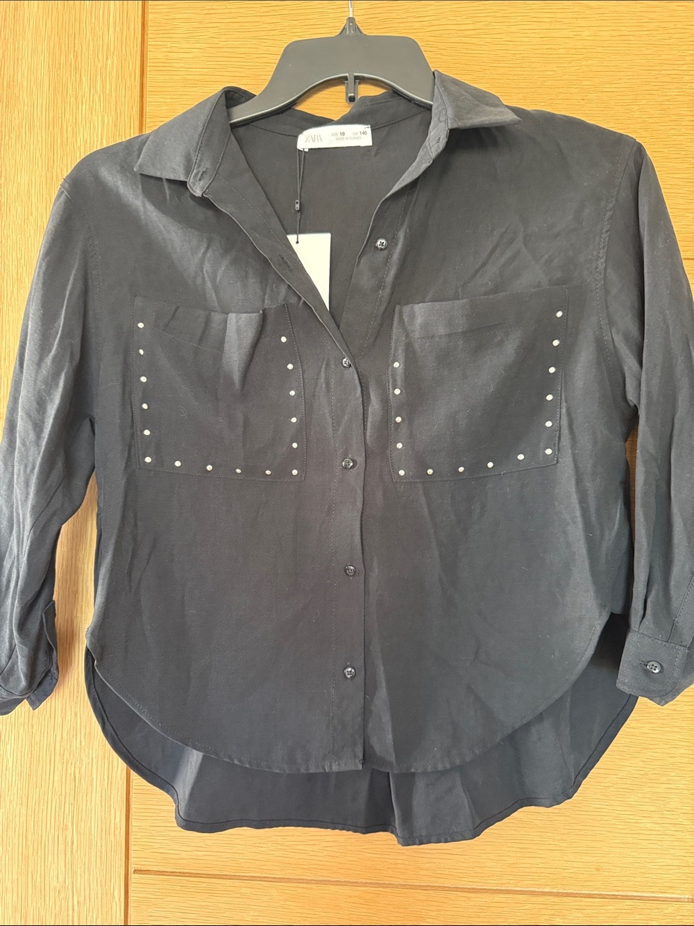 Zara Black Button-Down Shirt with Studded Pockets